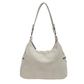 Minimalist beige hobo bag with pebble leather texture and side zipper pockets - Off White