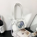Glossy white heart-shaped ita bag with lace bow and clear display window - White