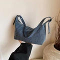 Bolso hobo denim azul oscuro con correa ajustable y estilo de textura desgastada - Azul oscuro