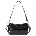 Klassische schwarze Unterachseltasche aus Öl-Wachs-Leder mit silbernen Beschlägen - Schwarz