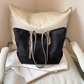 Borsa tote nera in pelle scamosciata con manici marroni sottili per il pendolarismo - Nero