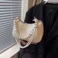 Chic cream white crescent handbag with pearl chain and heart charm detail - Off-white