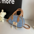 Sac oreiller en jean avec bordures en cuir marron et bandoulière amovible - Marron