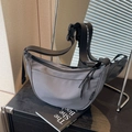 Grey dumpling crossbody bag with adjustable wide shoulder strap and drawstring zips - Gray