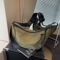 Olive green waterproof nylon dumpling crossbody bag with adjustable wide strap - Green