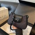 Polka dot underarm bag with red heart embroidery and metallic bow detail - Dark Gray Heart Bowknot Style