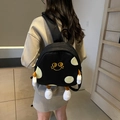 Cute black canvas backpack with cartoon plush legs and embroidered smiley face detail - Black