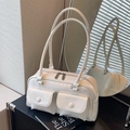 Elegante borsa a cuscino in pelle PU bianco crema con doppie tasche e tracolle lunghe - Bianco