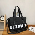 Large capacity black oxford fabric tote bag with white lettering and adjustable straps - Black