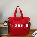 Large red oxford fabric tote bag with white letters and adjustable shoulder strap - Red