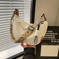 Elegante borsa hobo in tela bianco crema con tracolla larga a motivi geometrici - Bianco e Marrone