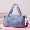 Grande borsa da viaggio in tessuto Oxford lavanda con manici in pelle e tracolla - Blu Iceberg