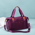 Borsa da viaggio viola capiente in tessuto oxford con manici in pelle arancione - Fucsia