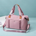 Pink oxford fabric large capacity travel tote bag with brown leather accents - Sakura Pink