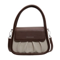 Brown leather and beige fabric pleated crossbody handbag with top handle for women - Brown and Beige