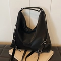 Vielseitiger schwarzer Mehrweg-Tote-Rucksack aus wasserfestem Nylon mit Silberbeschlag - Schwarz