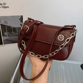 Retro dark red crossbody bag with glossy patent leather finish and silver chain strap - Red