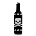 Detail of knitted Halloween wine bottle cover with skull pattern and geometric design - Skull Pattern