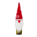 Funda navideña para botella de vino con gnomo, gorro rojo tejido y barba blanca - Diseño de Copo de Nieve