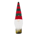 Christmas gnome wine bottle cover with red green striped knit hat and white faux fur beard - Stripe Design