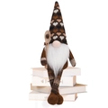 Brown knit coffee gnome with heart hat, long legs, and a wooden spoon decor - Male Style