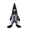 Gnome plush with dark grey knitted heart hat and long grey braids on white background - Braid Style / Grey Female