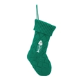 Dark green knitted Christmas stocking featuring a white fishbone pattern and hanging loop - Dark Green (Fish Bone Pattern)