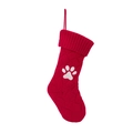 Red knit Christmas stocking with white paw print and diamond cable pattern - Red (White Paw Print)