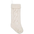 Classic cream white cable-knit Christmas stocking with hanging loop for holiday decor - Off White