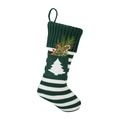 Groen-wit gestreepte gebreide kerstsok met kleine boomzak en handige ophanglus voor decoratie - Groene Boom
