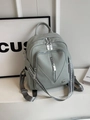 Versatile sage green backpack for women with pebbled leather texture and patterned strap - Grey Green