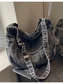 Vintage-Hobo-Tasche aus gewaschenem Denim in Anthrazit mit großem Fassungsvermögen - Dunkelbraun