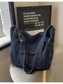 Große dunkelblaue Denim Hobo-Tasche mit Fransen-Details und verstellbarem Schultergurt - Dunkelblau