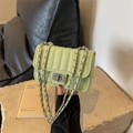 Matcha green quilted crossbody chain bag with sparkling diamond-encrusted twist lock - Green