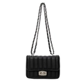Quilted black leather crossbody bag with sparkling diamond-encrusted silver twist lock - Black