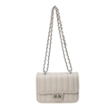 Chic off-white quilted crossbody bag with rhinestone buckle and silver chain strap - Beige
