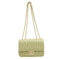 Pale green quilted crossbody bag with gold chain strap and V-shaped stitching - Green