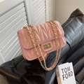 Pink quilted crossbody chain bag with V-shaped stitching and gold twist lock - Pink