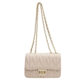 Quilted cream crossbody bag with gold chain strap and elegant V-shaped stitching - Beige