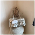 Silver metallic bowling handbag with bow pockets and a cute cloud charm accessory - With Pendant / Silver