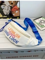 Retro street style white nylon waist bag with blue strap and pixel art graphics - White