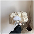 Creamy white vintage bowling bag with ribbon bows and cute fluffy cloud charm - With Pendant / Pearl White