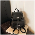 Mochila multiusos negra brillante con cierre giratorio plateado y cordón ajustable - Negro