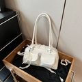 Off-white large Boston pillow bag with front pockets and pearl charm decoration - Off White