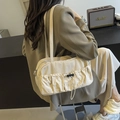 Minimalist beige pleated underarm bag with drawstring pocket for stylish women - Off White