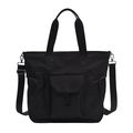 Grande borsa tote nera in nylon con tasca anteriore e tracolla regolabile per donna - Nero