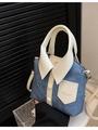 Unieke denim blauwe handtas in overhemdkraag-ontwerp met witte handgrepen en knopen - Denim Blauw