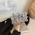 Transparent acrylic crossbody bag with bubble texture and silver beaded handle strap - Clear White