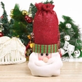 Sparkly red Christmas wine bottle gift bag with 3D Santa Claus and striped ribbon - Santa Claus
