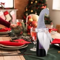 Christmas gnome wine bottle cover with grey felt hat, bells and long white beard decoration - Gray
